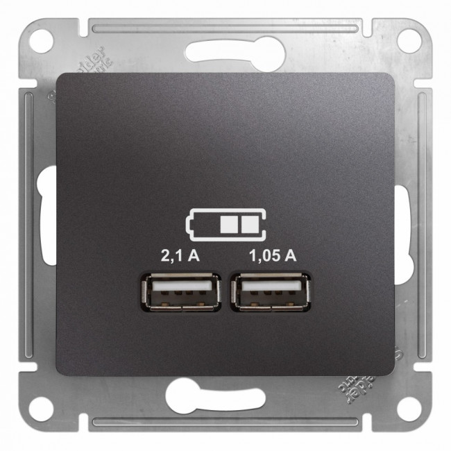 Glossa USB РОЗЕТКА A+A, 5В/2,1 А, 2х5В/1,05 А, механизм, ГРАФИТ, GSL001333, Systeme Electric 