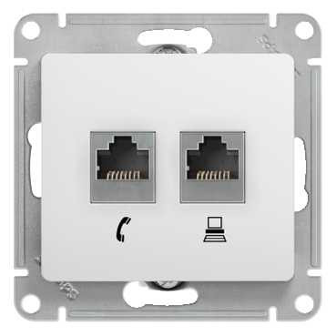 Glossa РОЗЕТКА двойная RJ11+RJ45, кат.5Е, механизм, БЕЛЫЙ, GSL000185, Systeme Electric 
